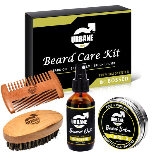 Urbane Men Beard Care Kit Premium Scented Beard Oil Balm Brush Comb - The Bossed