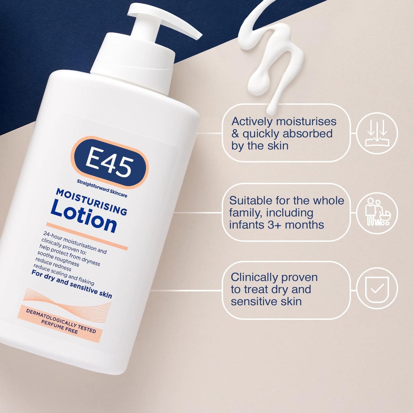 E45 Moisturising Lotion For Dry Sensitive Skin Perfume Free - 500ml Pump