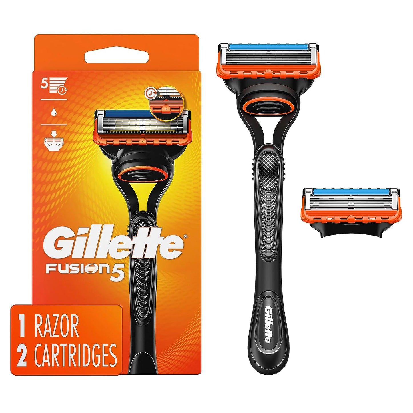 Gillette Fusion 5 Mens Manual Shaving Razor - Razor Handle + 2 Blades