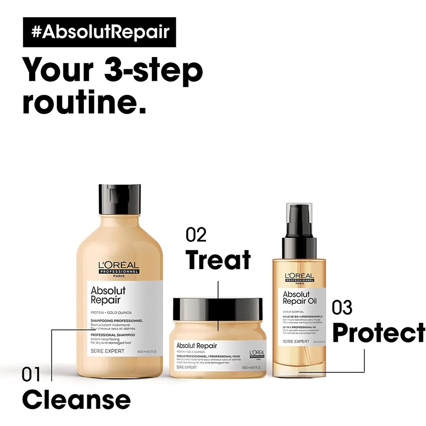 L'Oreal Serie Expert Absolut Repair Gold Quinoa + Protein SHAMPOO (VARIOUS SIZES)