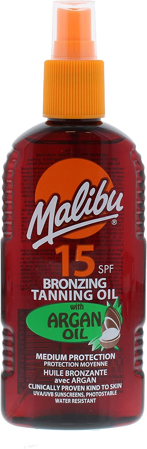 Malibu Bronzing Tanning Oil SPRAY With ARGAN OIL SPF 15 Water Resistant 200ml