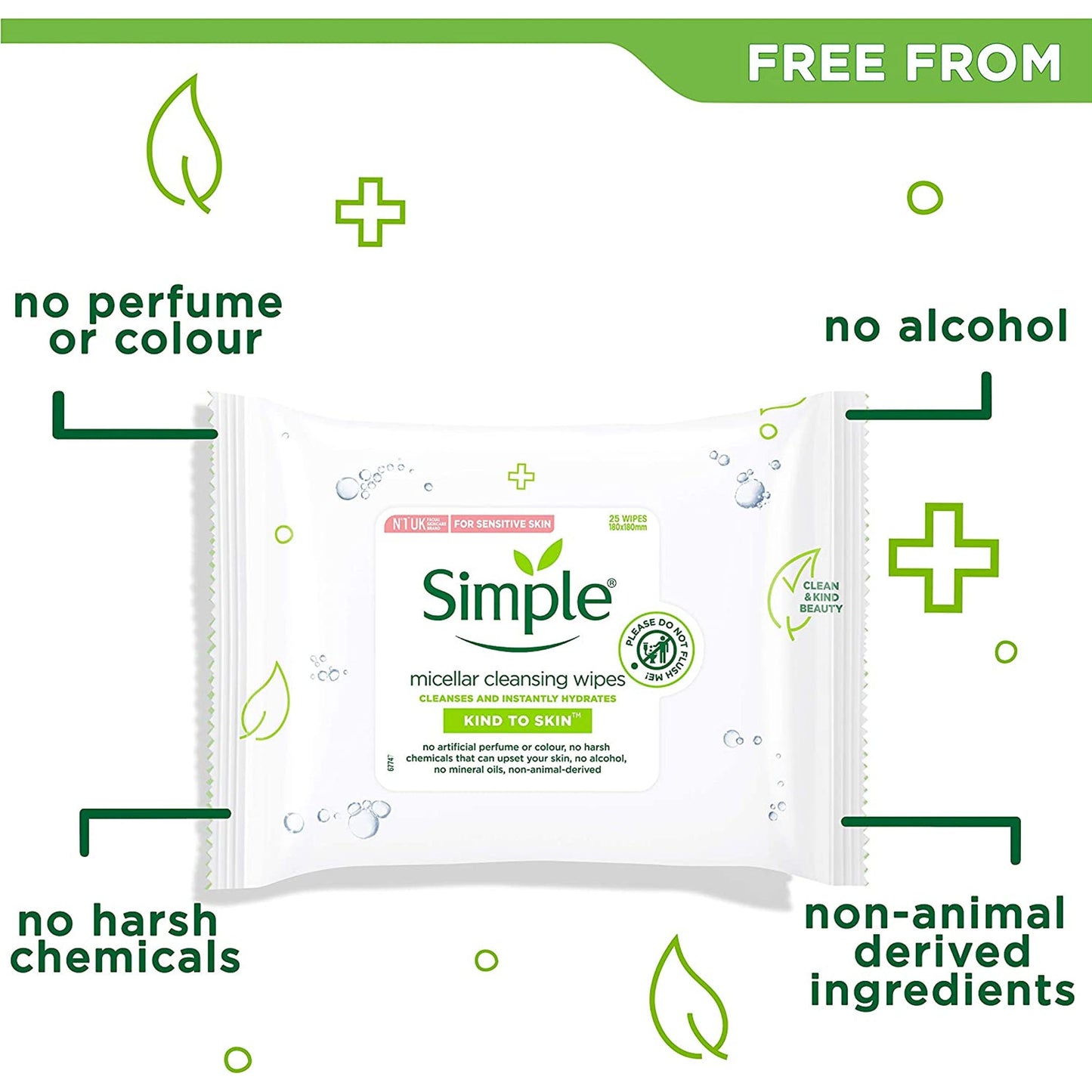 6 PACK - Simple Kind to Skin Micellar Cleansing Face Wipes (150 Total Wipes)