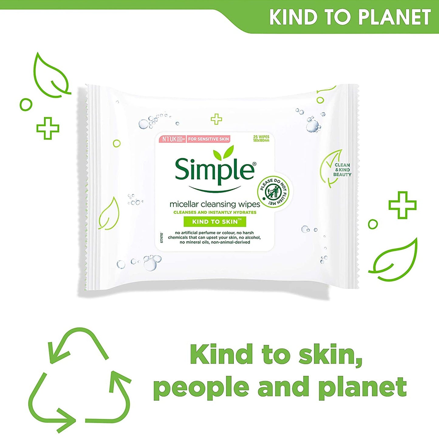 6 PACK - Simple Kind to Skin Micellar Cleansing Face Wipes (150 Total Wipes)