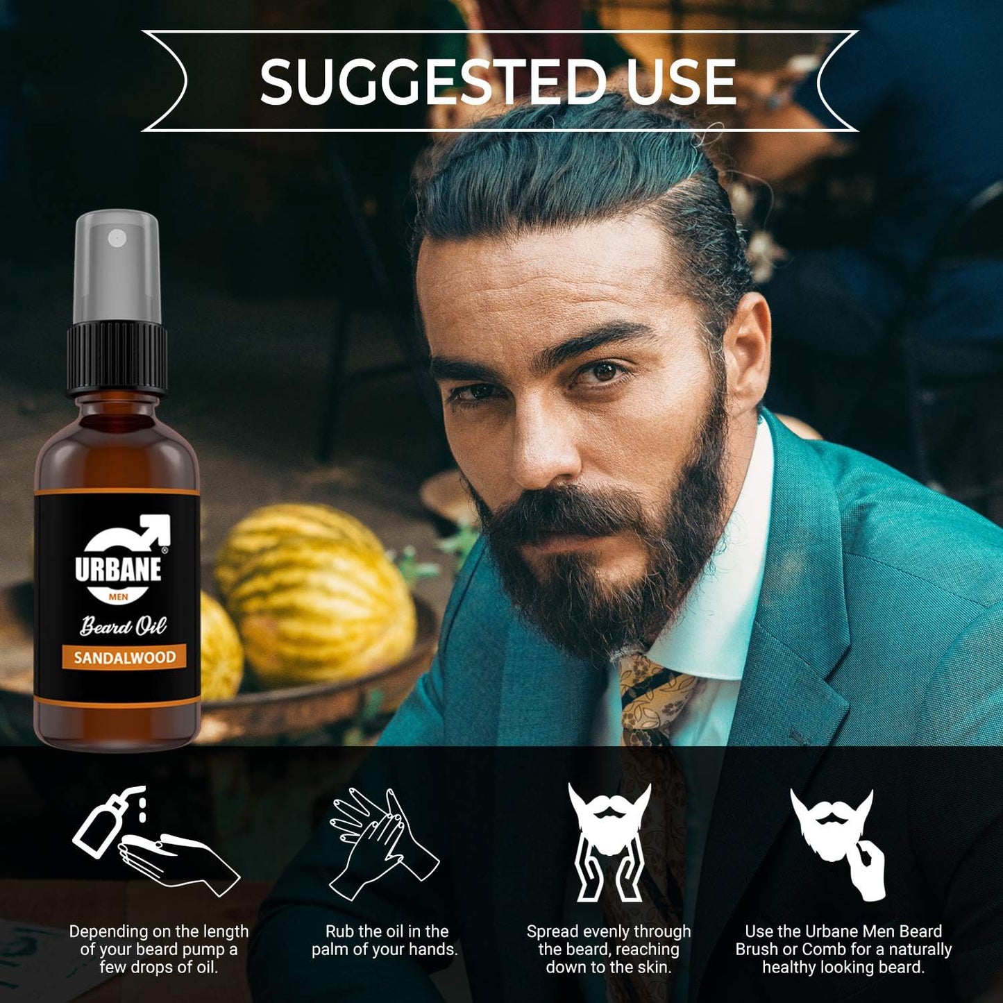 Urbane Men Beard Oil Set - Sandalwood, Cedarwood, Vanilla, Unscented - 4 x 30ml