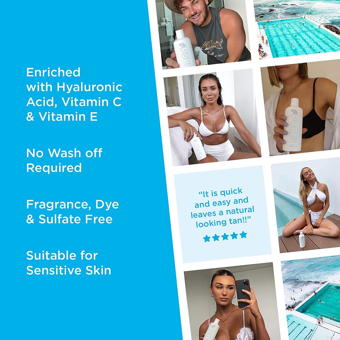 Bondi Sands PURE Self Tanning Foaming Water w/ Hyaluronic Acid 200ml (VARIOUS COLOURS)