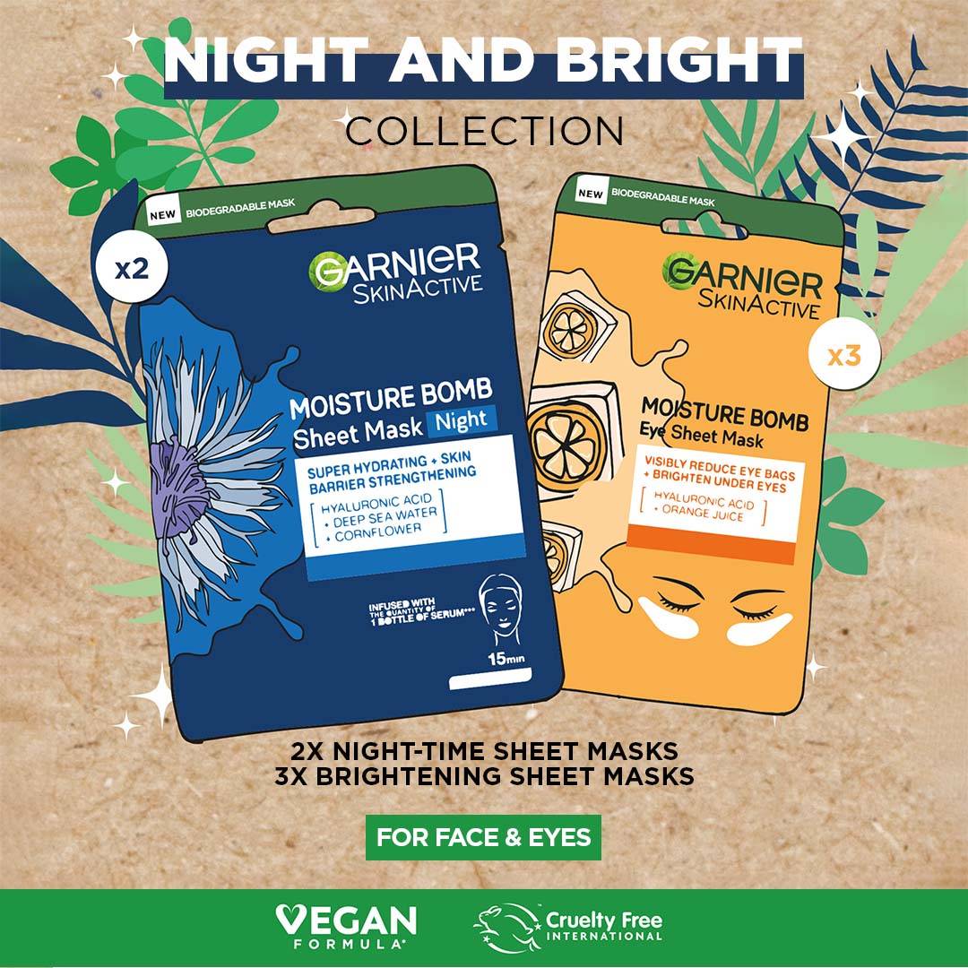 Garnier NIGHT & BRIGHT Collection - 5pc Face & Eye Mask Set