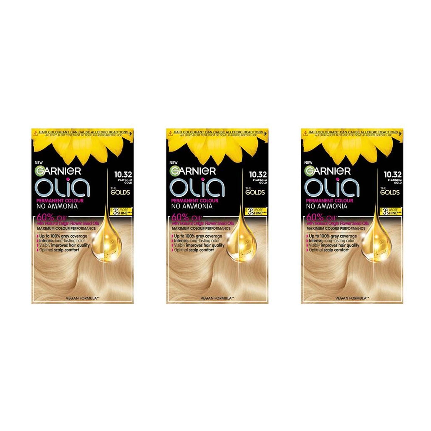 3 PACK - Garnier OLIA Permanent Hair Colour Ammonia Free - 10.32 Platinum Gold