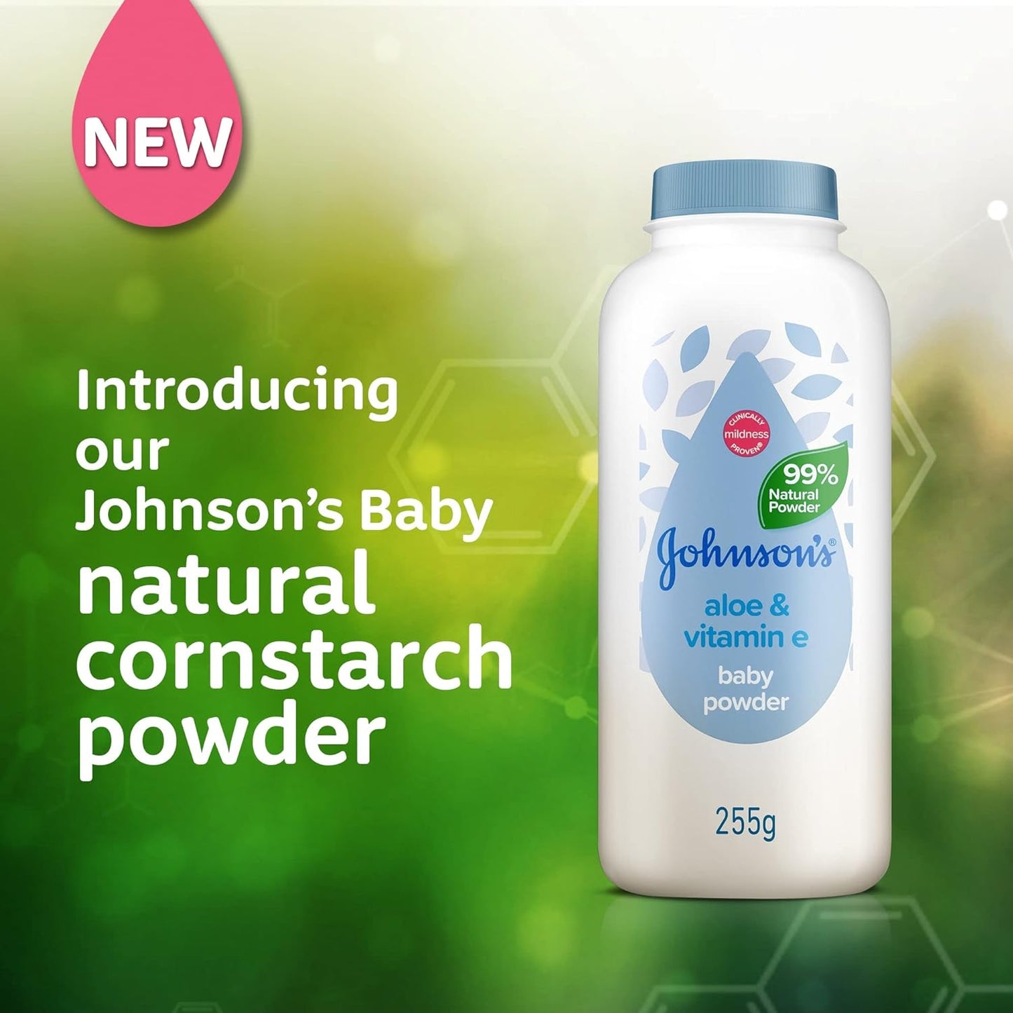 3 PACK - Johnson's Baby Powder 99% Natural with Aloe & Vitamin E - 255g