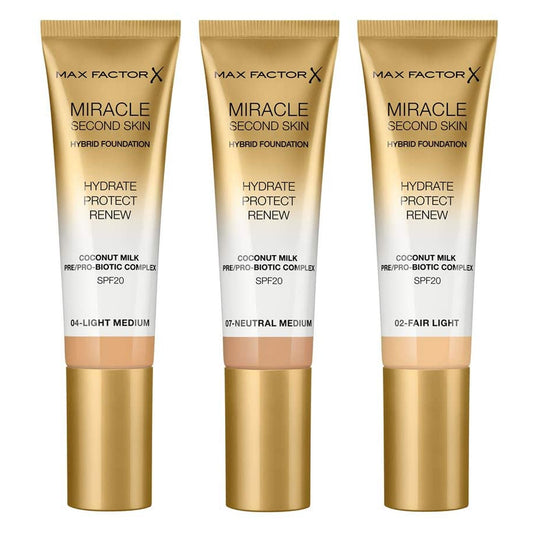 Max Factor Miracle Second Skin Hybrid Foundation SPF 20 30ml (VARIOUS SHADES)