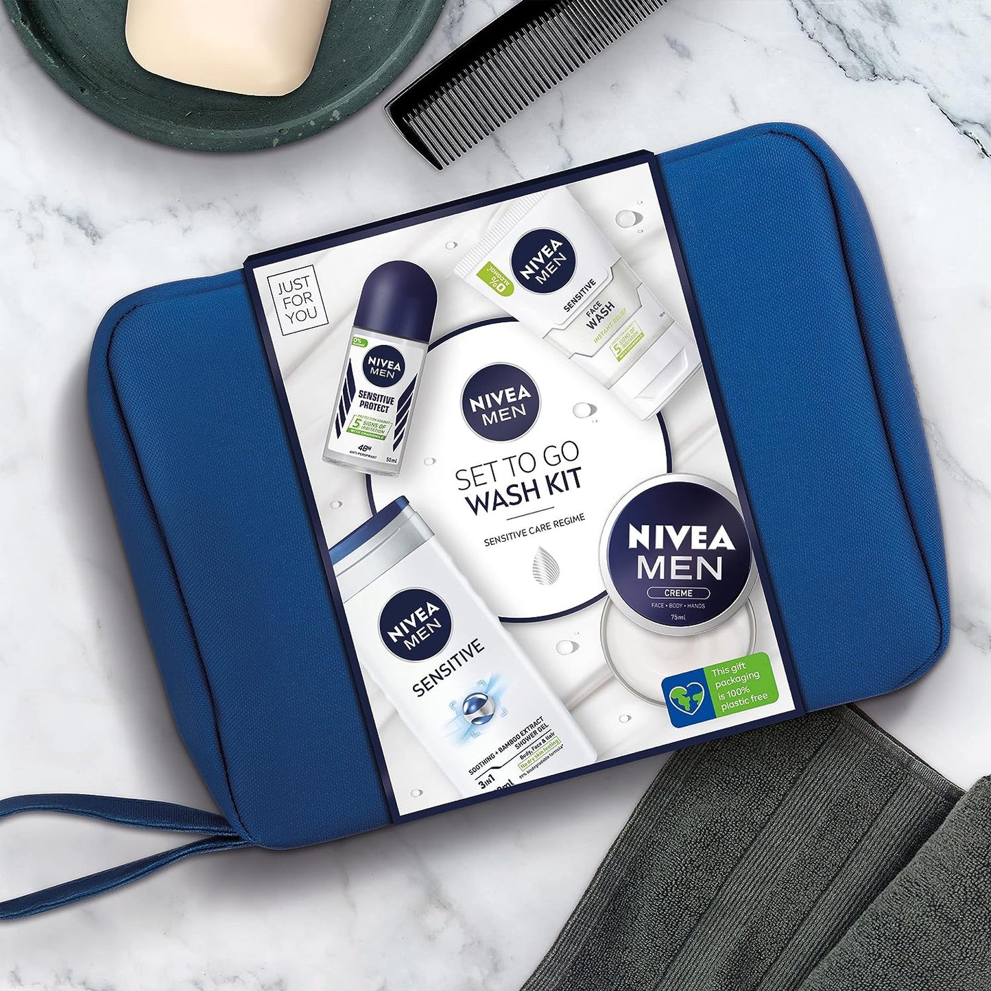 Nivea Men Set To Go Wash Kit with Shower Gel Face Wash Bag Deo Moist - Gift Set