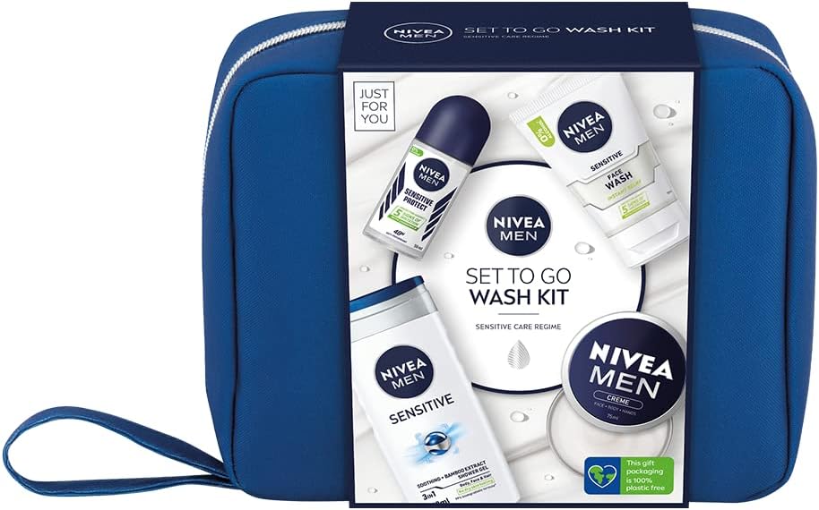 Nivea Men Set To Go Wash Kit with Shower Gel Face Wash Bag Deo Moist - Gift Set