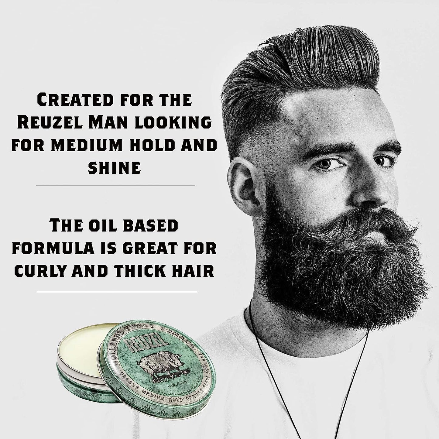 Reuzel GREEN Pomade Grease with Medium Shine Medium Hold 4oz / 113g