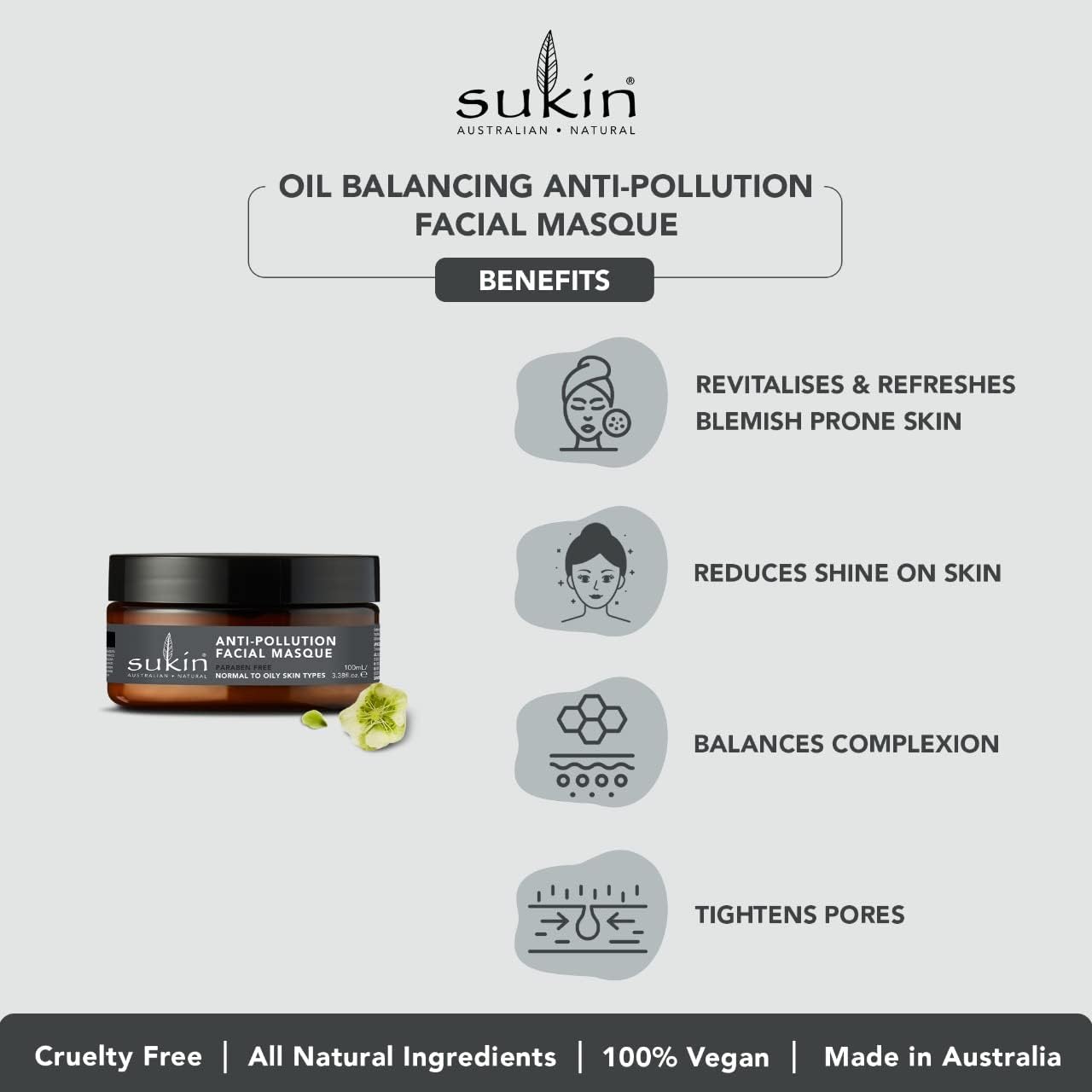 Sukin Natural Oil Balancing Anti-Pollution Facial Masque Mask 100ml