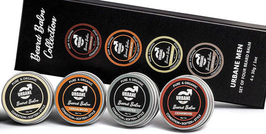 Urbane Men Beard Balm Set - Sandalwood, Cedarwood, Vanilla, Unscented - 4 x 30g