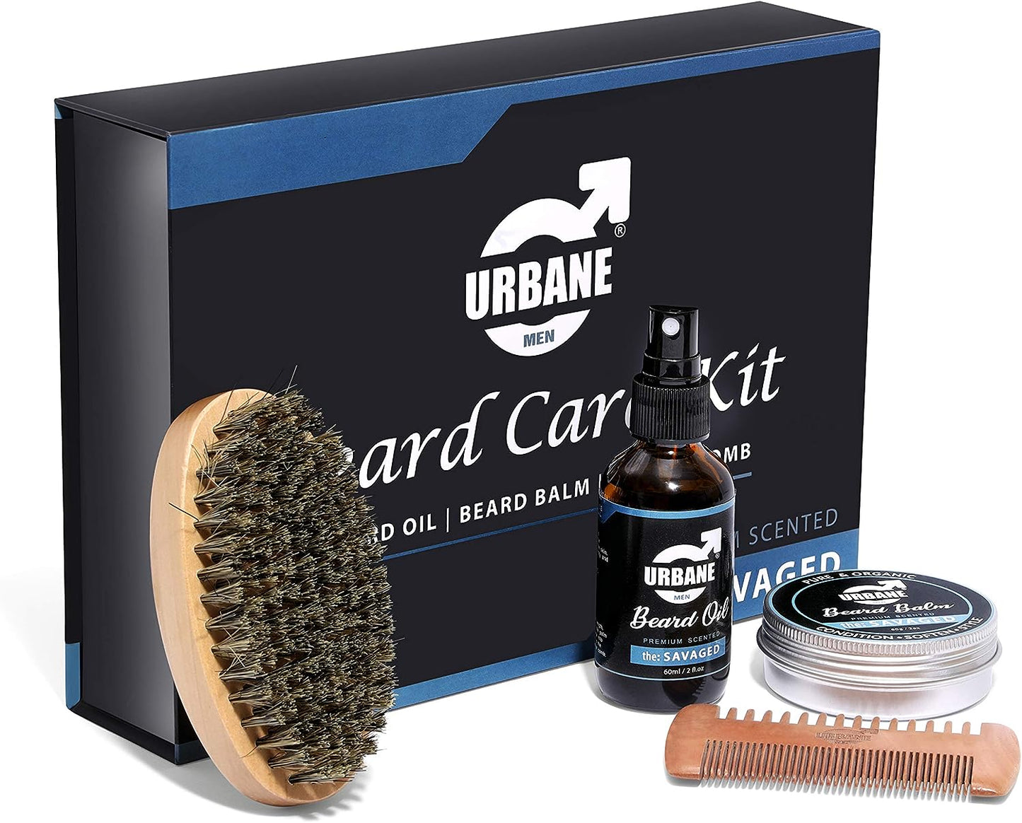 Urbane Men Beard Care Kit Premium Scented Beard Oil Balm Brush Comb - The Savaged