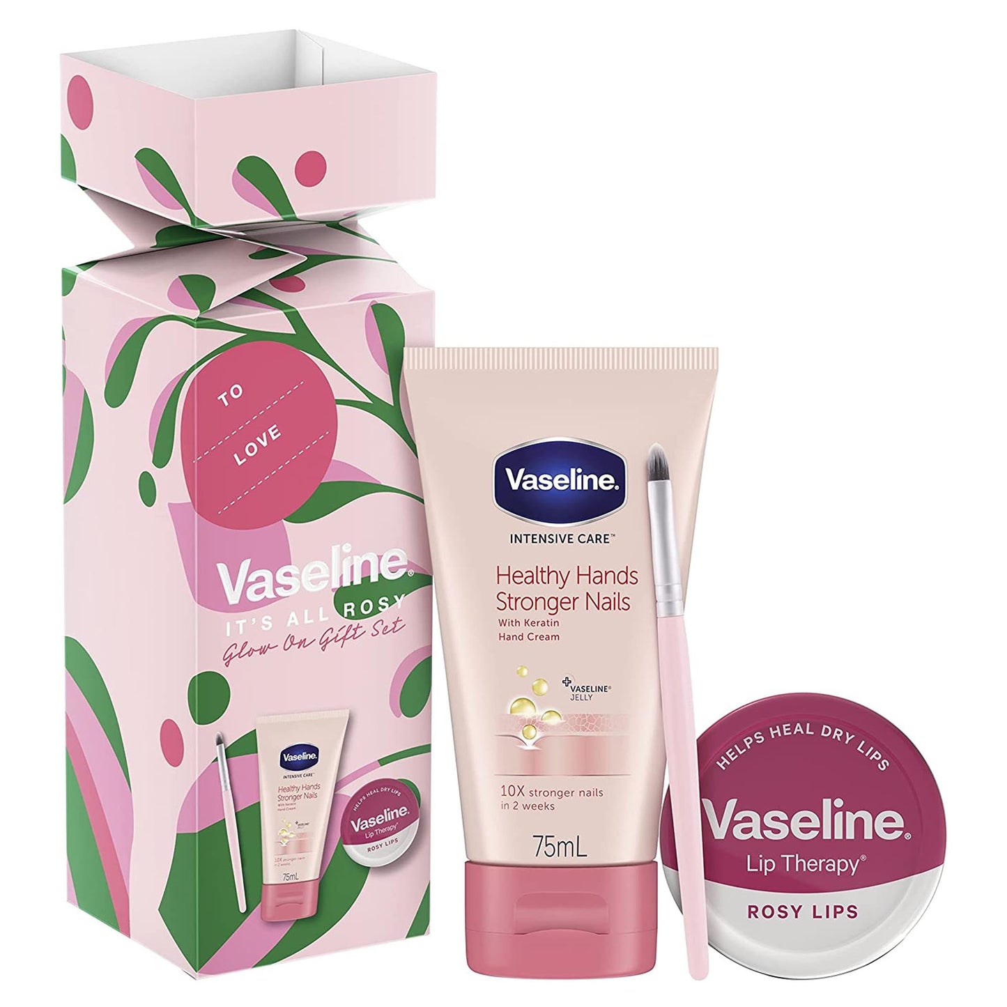 Vaseline Its All Rosy Gift Set with Lip Balm, Hand & Nail Cream and Lip Brush